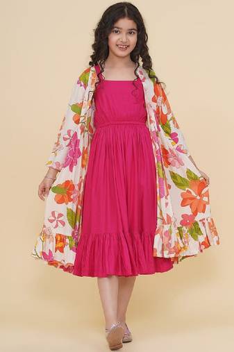 Floral print lace fit & flare maxi dress