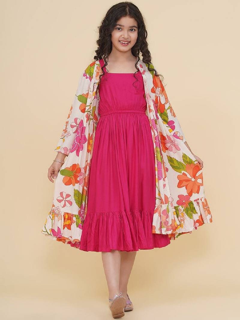 Floral print lace fit & flare maxi dress