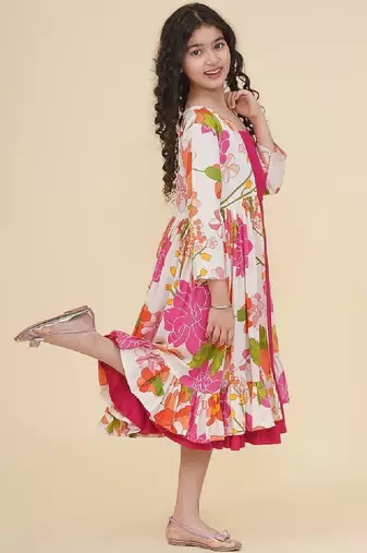 Floral print lace fit & flare maxi dress