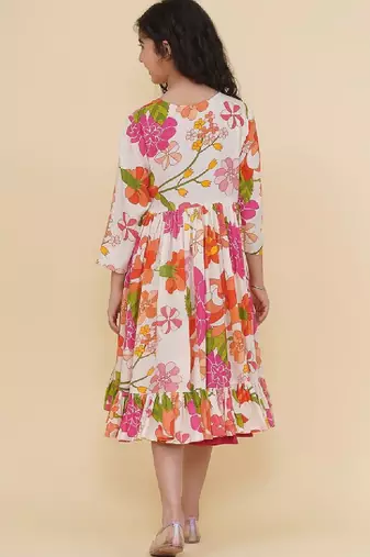 Floral print lace fit & flare maxi dress