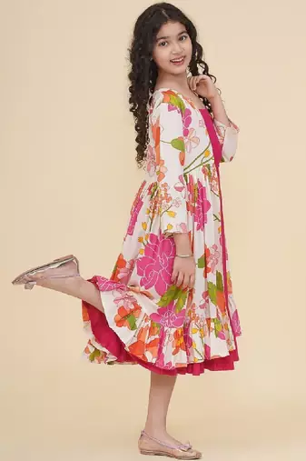 Floral print lace fit & flare maxi dress