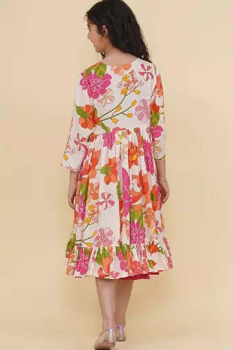 Floral print lace fit & flare maxi dress