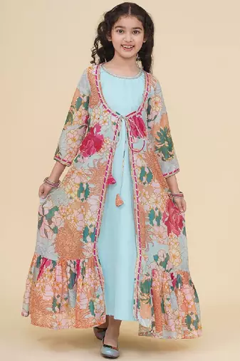 Girls off white floral off-shoulder maxi dress