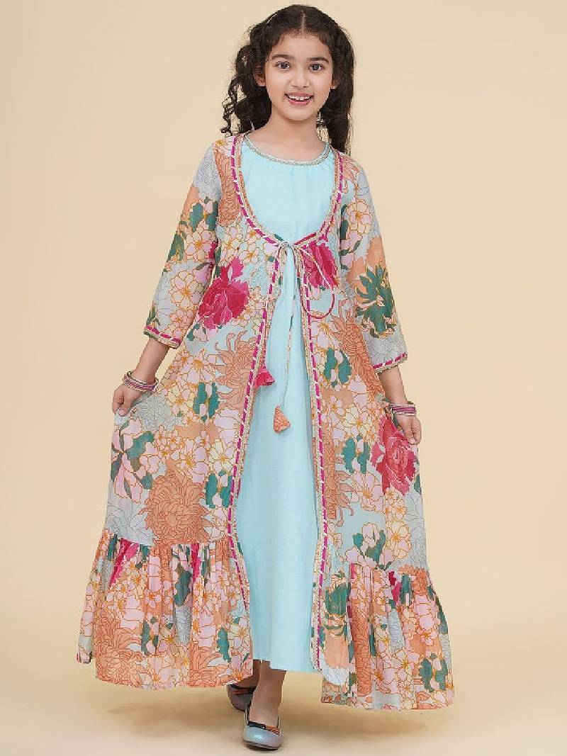 Girls off white floral off-shoulder maxi dress