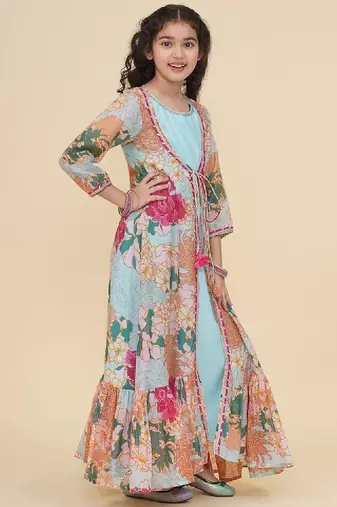 Girls off white floral off-shoulder maxi dress