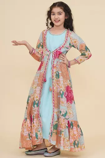 Girls off white floral off-shoulder maxi dress