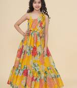 Girls round neck floral print fit & flare dress