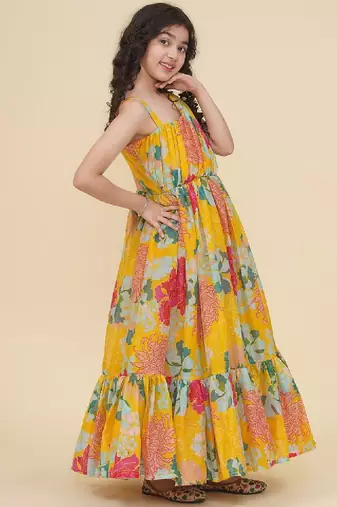 Girls round neck floral print fit & flare dress