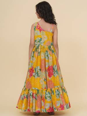 Girls round neck floral print fit & flare dress 4
