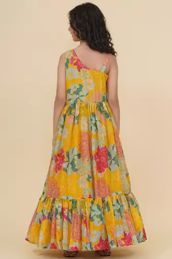 Girls round neck floral print fit & flare dress