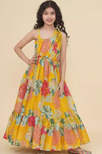 Girls floral printed gown midi dress