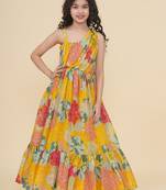 Girls floral printed gown midi dress
