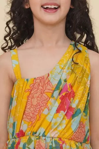 Girls floral printed gown midi dress