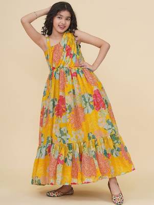 Girls floral printed gown midi dress 4