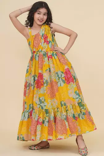 Girls floral printed gown midi dress