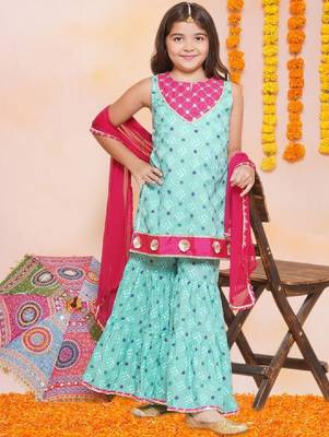 Girls floral printed cotton kurti with sharara & dupatta 1