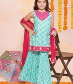 Girls floral printed cotton kurti with sharara & dupatta