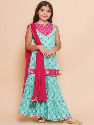 Girls floral printed cotton kurti with sharara & dupatta 4
