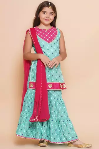 Girls floral printed cotton kurti with sharara & dupatta