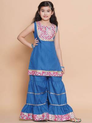 Girls floral embroidered cotton kurti with sharara 1
