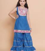 Girls floral embroidered cotton kurti with sharara