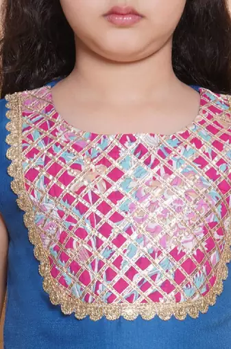 Girls floral embroidered cotton kurti with sharara