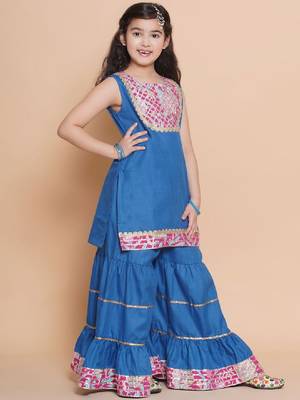 Girls floral embroidered cotton kurti with sharara 4
