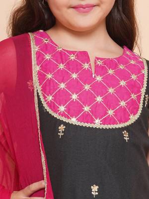 Girls floral embroidered cotton kurti with sharara & dupatta 2