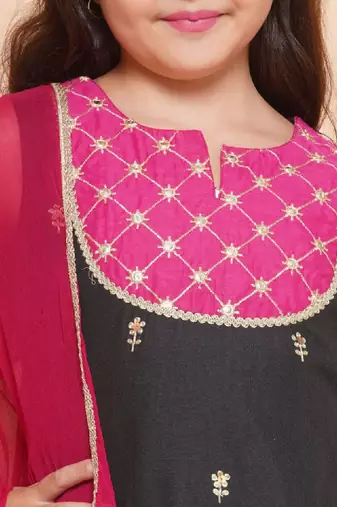 Girls floral embroidered cotton kurti with sharara & dupatta