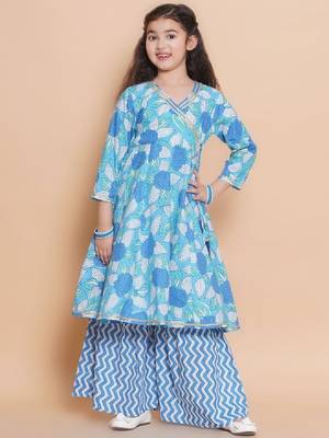 Girls floral printed cotton kurta with sharara 1