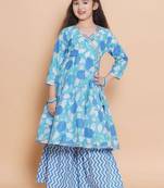 Girls floral printed cotton kurta with sharara