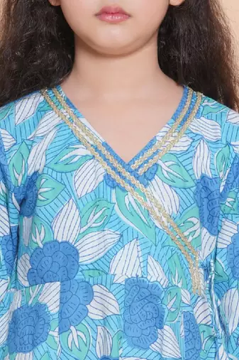 Girls floral printed cotton kurta with sharara