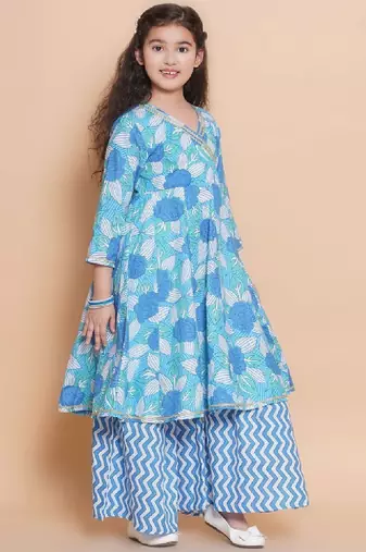 Girls floral printed cotton kurta with sharara