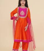 Girls floral yoke design panelled anarkali kurta with salwar & dupatta