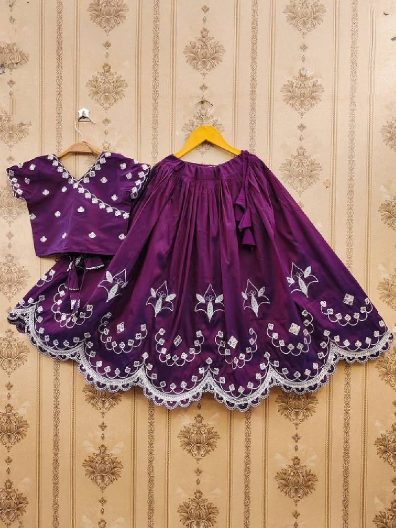 Ganga thread work embroidered silk lehenga choli