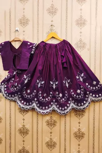 Ganga thread work embroidered silk lehenga choli