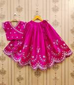 Girls pink floral embroidered silk zari ready to wear lehenga & blouse
