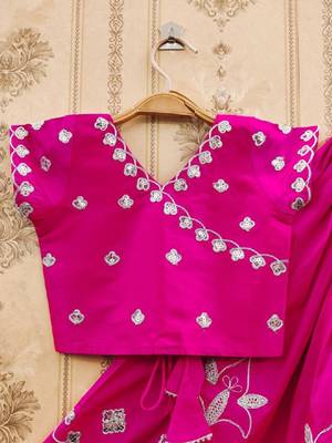 Girls pink floral embroidered silk zari ready to wear lehenga & blouse 3