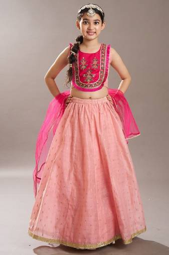 Girls floral embroidered sequinned ready to wear lehenga choli