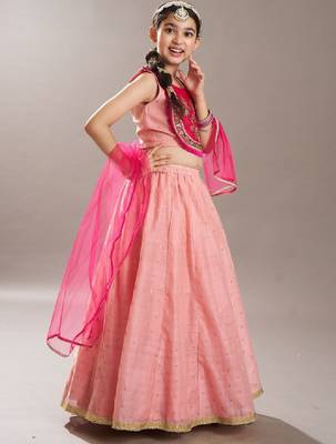 Girls floral embroidered sequinned ready to wear lehenga choli 3