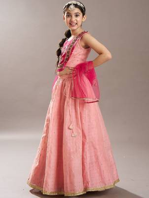Girls floral embroidered sequinned ready to wear lehenga choli 4