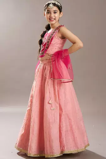 Girls floral embroidered sequinned ready to wear lehenga choli