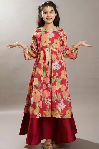 Girls floral printed anarkali kurta with skirt