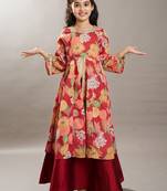 Girls floral printed anarkali kurta with skirt