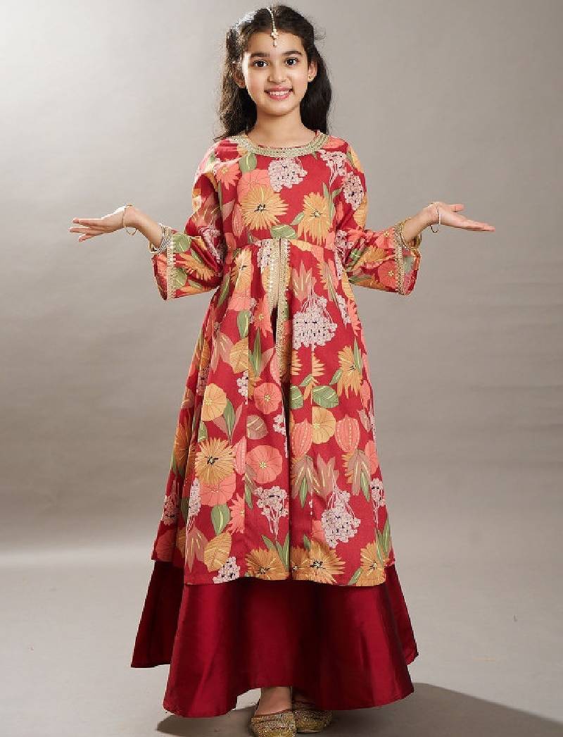 Girls floral printed anarkali kurta with skirt