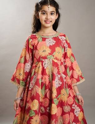 Girls floral printed anarkali kurta with skirt 2
