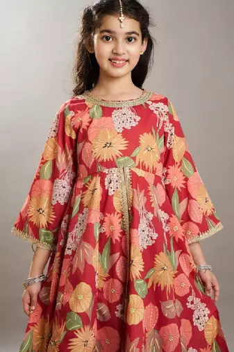 Girls floral printed anarkali kurta with skirt