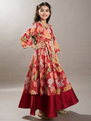 Girls floral printed anarkali kurta with skirt 3