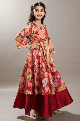Girls floral printed anarkali kurta with skirt