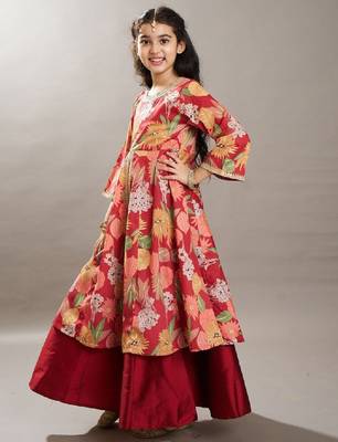 Girls floral printed anarkali kurta with skirt 4